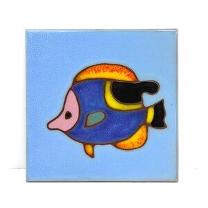 HANDCRAFTED CERAMIC BLUE FISH TILE TRIVET MADE IN HAWAII ARTIST ALEX SLOTZKIN